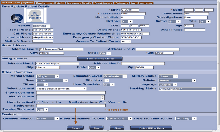 00041 patient information screen submit button