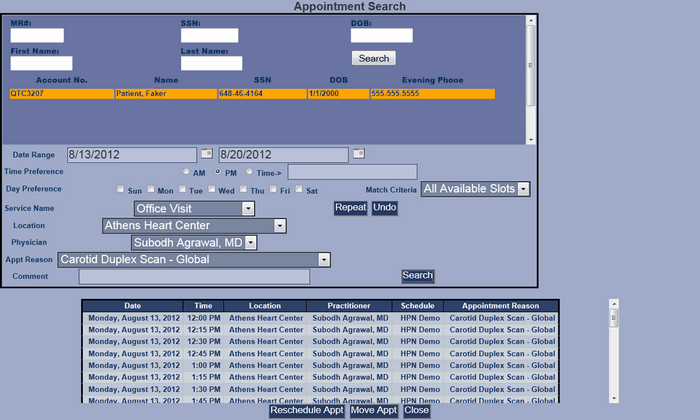 00138 search to reschedule appt