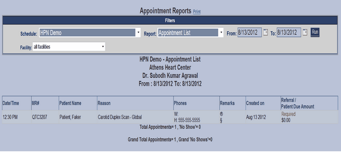 00148 appointment list report