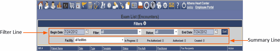 00388 exam flow filter and summary line