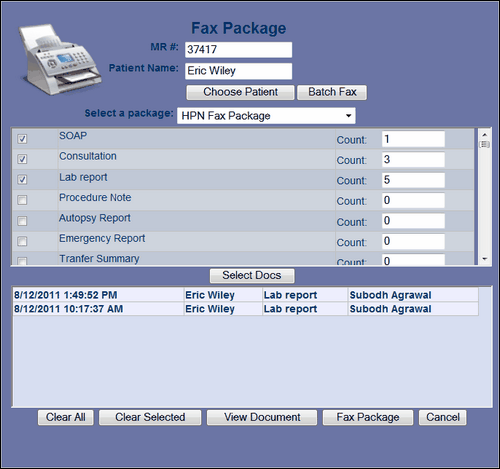 00445 document selection package fax